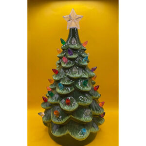 Vintage Lighted Tabletop Ceramic Christmas Tree -Battery Operated 14" Tall